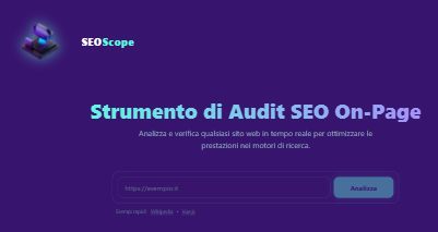 Parte alta di SEOScope, con il titolo e il campo per analizzare un indirizzo