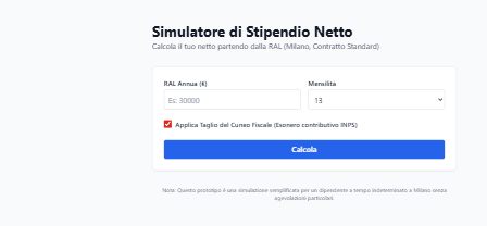 Parte alta del simulatore di stipendio, con il campo della RAL e il pulsante Calcola
